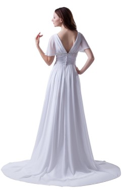 Sheath/Column Off-the-Shoulder Chapel Train Chiffon Wedding Dresses WD010019