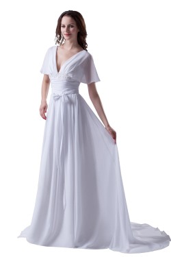 Sheath/Column Off-the-Shoulder Chapel Train Chiffon Wedding Dresses WD010019