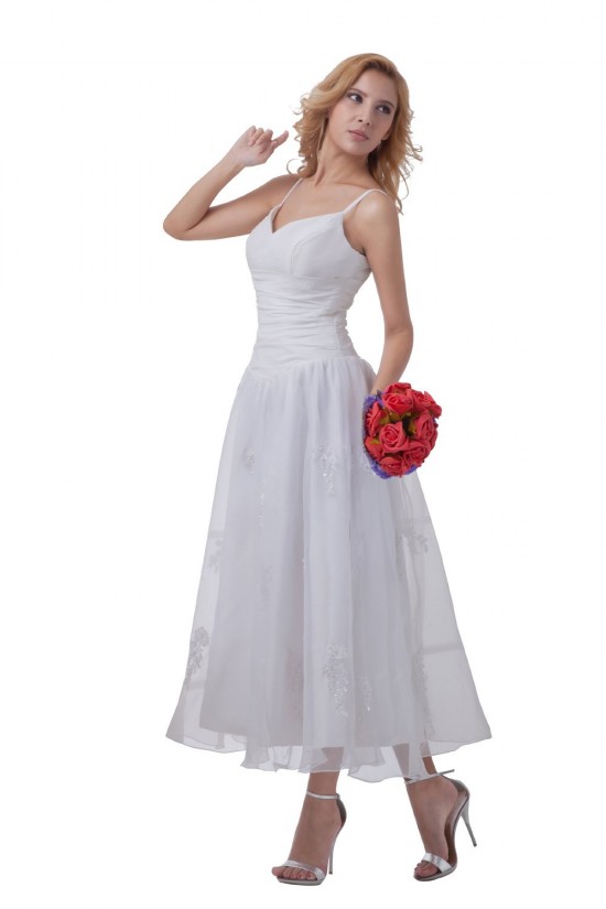 A-line Spaghetti Straps Tea-length Wedding Dresses WD010021 A-line Spaghetti Straps Tea-length Wedding Dresses WD010021