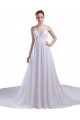 Elegant A-line V-neck Straps Chapel Train Chiffon Beaded Wedding Dresses WD010026