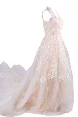 A-line Chapel Train Applique Wedding Dresses WD010027