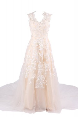 A-line Chapel Train Applique Wedding Dresses WD010027