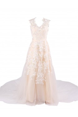 A-line Chapel Train Applique Wedding Dresses WD010027