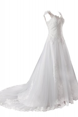 A-line Chapel Train Lace Wedding Dresses WD010028