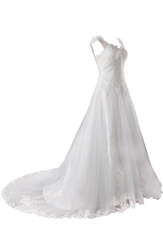 A-line Chapel Train Lace Wedding Dresses WD010028