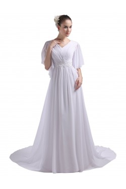 A-line Short Sleeves Chapel Train Chiffon Wedding Dresses WD010031