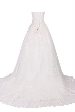 A-line Strapless Chapel Train Lace Wedding Dresses WD010032
