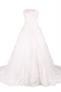 A-line Strapless Chapel Train Lace Wedding Dresses WD010032