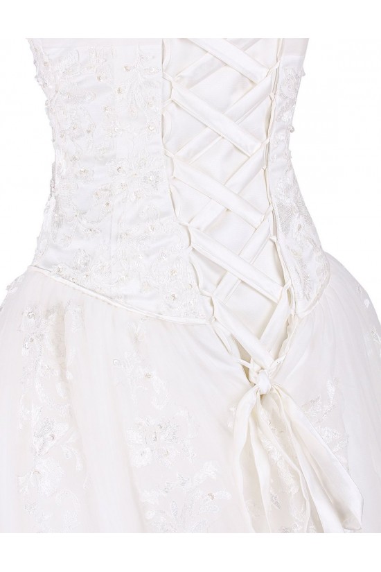 A-line Strapless Chapel Train Lace Wedding Dresses WD010032