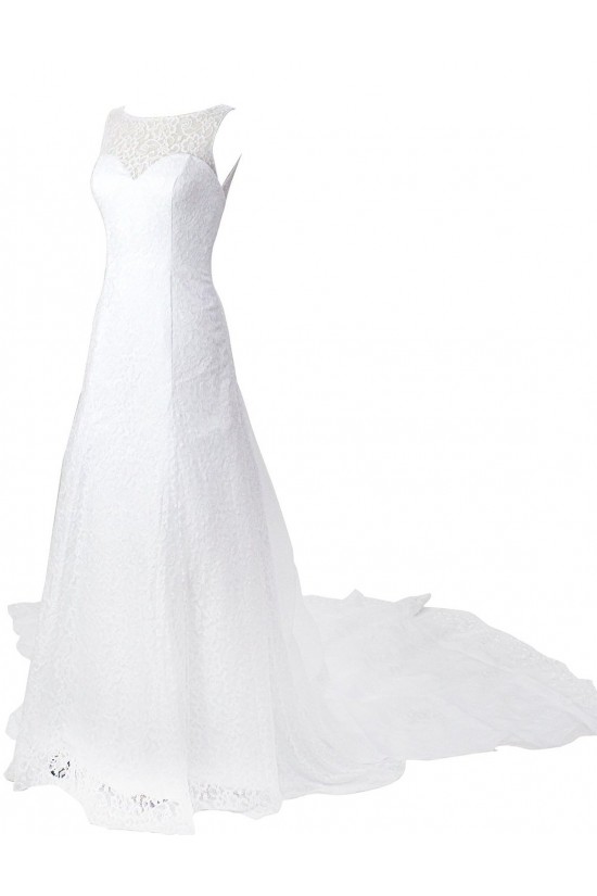 A-line Chapel Train Lace Bateau Wedding Dresses WD010035 A-line Chapel Train Lace Bateau Wedding Dresses WD010035