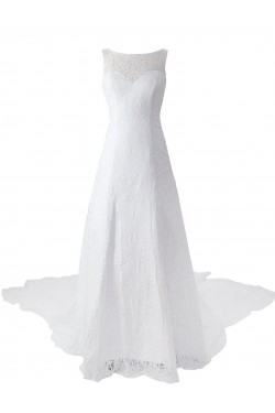 A-line Chapel Train Lace Bateau Wedding Dresses WD010035