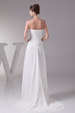 Sheath/Column Strapless Sweep Train Wedding Dresses WD010039