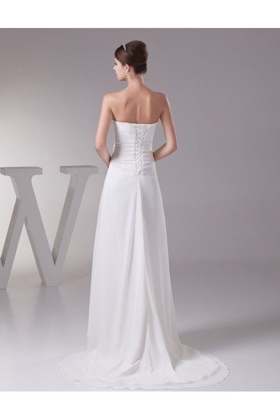 Sheath/Column Strapless Sweep Train Wedding Dresses WD010039