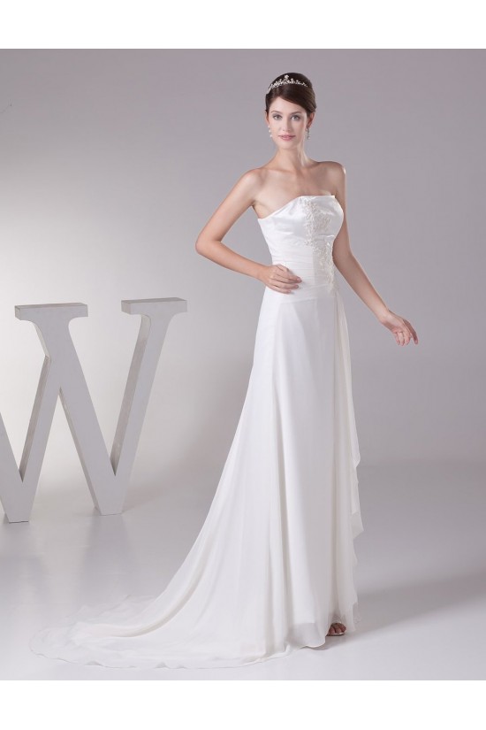 Sheath/Column Strapless Sweep Train Wedding Dresses WD010039