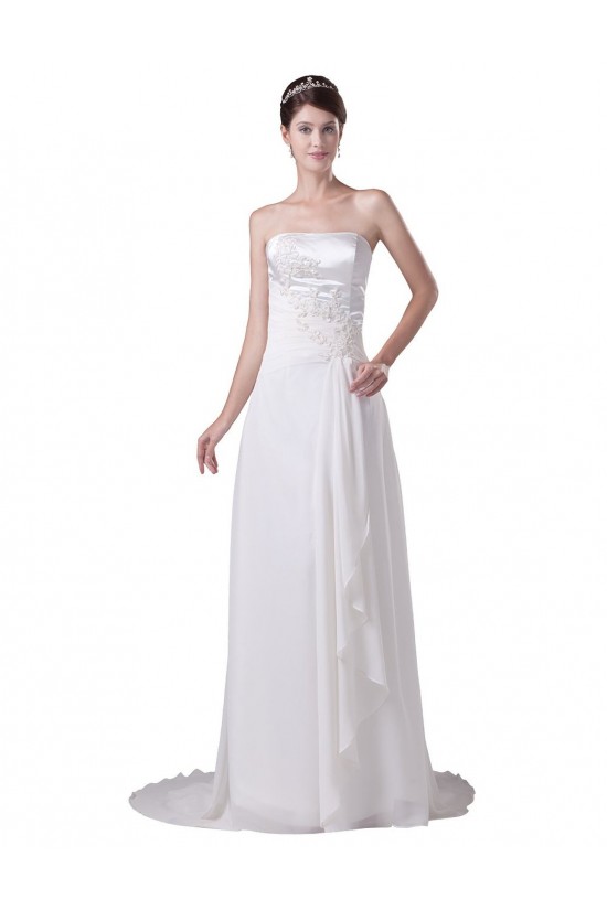 Sheath/Column Strapless Sweep Train Wedding Dresses WD010039