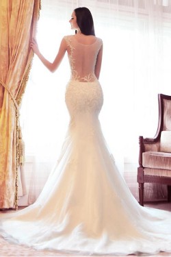Trumpet/Mermaid Sweetheart Court Train Lace Wedding Dresses WD010043