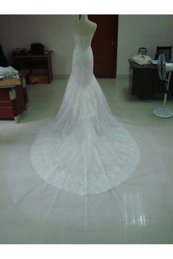 Trumpet/Mermaid Sweetheart Chapel Train Lace Bridal Wedding Dresses WD010051