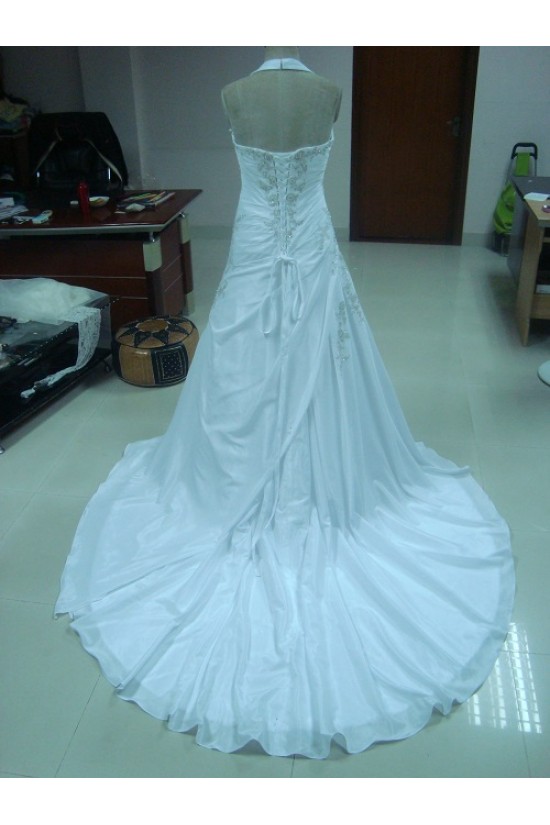 A-line Halter Chapel Train Bridal Wedding Dresses WD010055