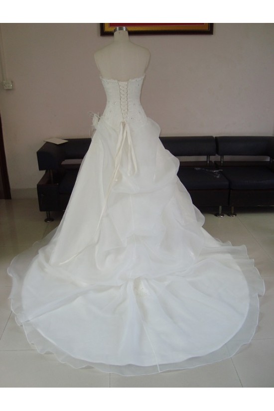 A-line Strapless Chapel Train Beaded Bridal Wedding Dresses WD010058