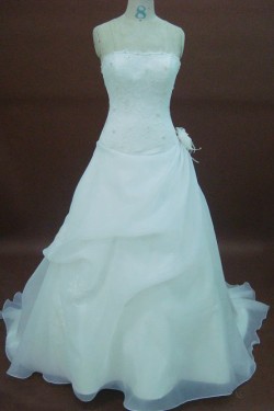 A-line Strapless Chapel Train Bridal Wedding Dresses WD010059