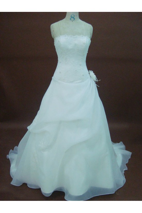 A-line Strapless Chapel Train Bridal Wedding Dresses WD010059