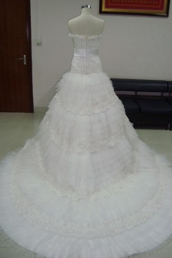 A-line Strapless Chapel Train Bridal Wedding Dresses WD010060