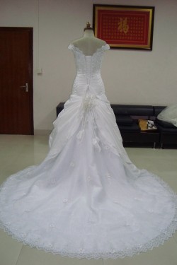 A-line Off the Shoulder Lace Chapel Train Bridal Wedding Dresses WD010061