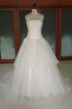 Ball Gown Strapless Chapel Train Bridal Wedding Dresses WD010063