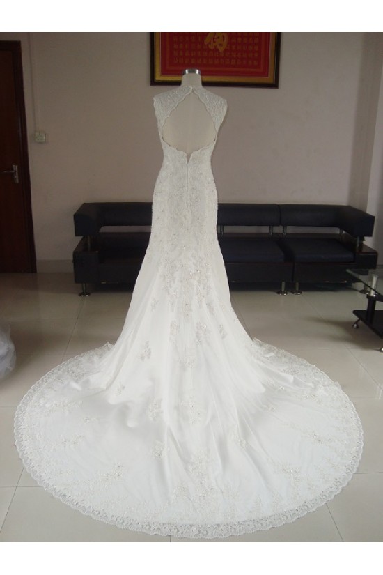 Trumpet/Mermaid V-neck Court Train Lace Bridal Wedding Dresses WD010065