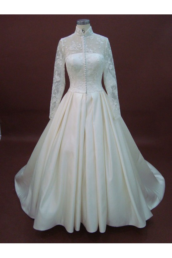 A-line Long Sleeves Chapel Train Lace Bridal Wedding Dresses WD010066