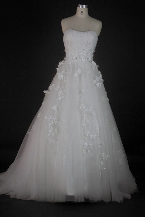 A-line Strapless Court Train Bridal Wedding Dresses WD010071