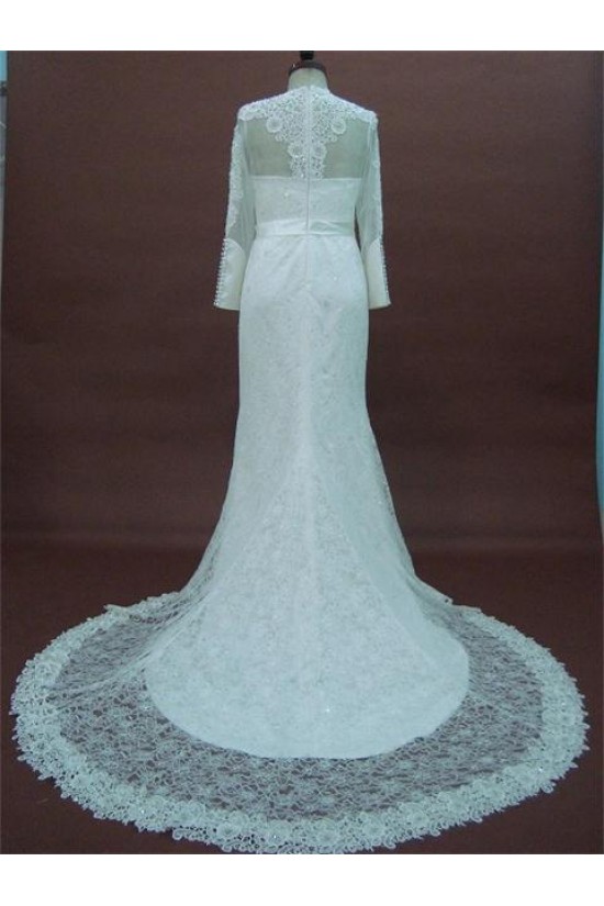 Trumpet/Mermaid Long Sleeves Chapel Train Lace Bridal Wedding Dresses WD010072
