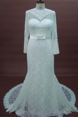 Trumpet/Mermaid Long Sleeves Chapel Train Lace Bridal Wedding Dresses WD010072