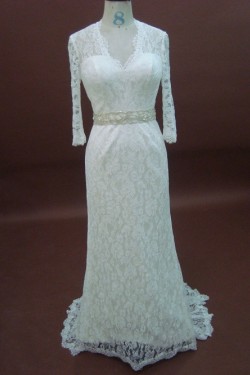 Trumpet/Mermaid 3/4 Sleeves Court Train Lace Bridal Wedding Dresses WD010073