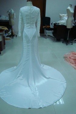 Trumpet/Mermaid Long Sleeves Chapel Train Lace Bridal Wedding Dresses WD010077