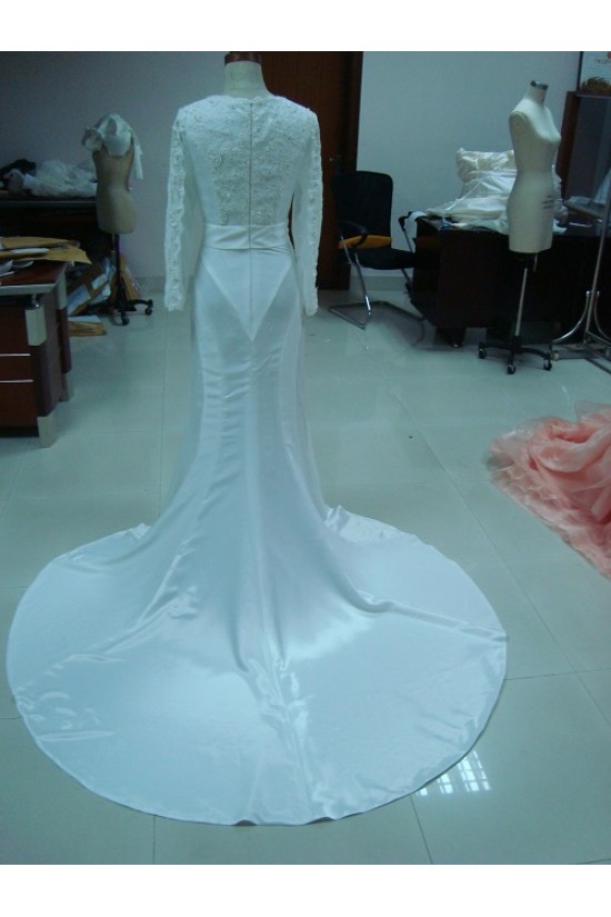 Trumpet/Mermaid Long Sleeves Chapel Train Lace Bridal Wedding Dresses WD010077
