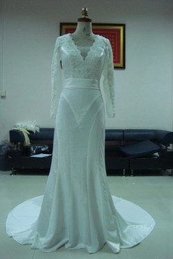 Trumpet/Mermaid Long Sleeves Chapel Train Lace Bridal Wedding Dresses WD010077