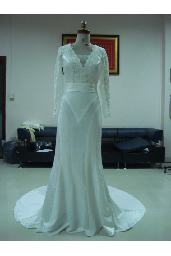 Trumpet/Mermaid Long Sleeves Chapel Train Lace Bridal Wedding Dresses WD010077