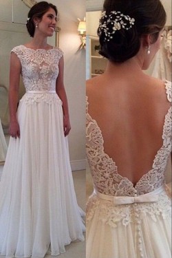 Sheath/Column Lace Chiffon Sweep Train Bridal Wedding Dresses WD010081