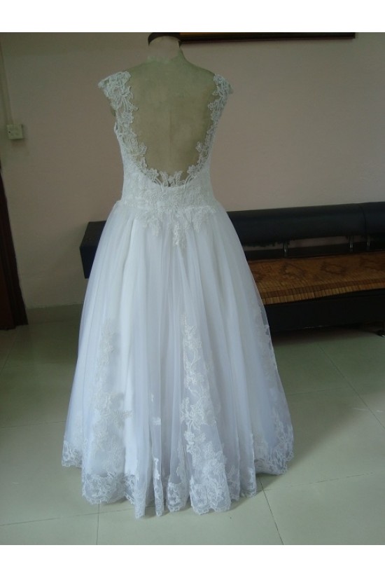 A-line Floor Length Lace Straps Sleeves Bridal Wedding Dresses WD010083