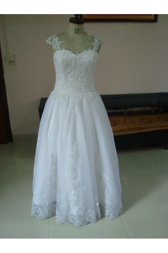 A-line Floor Length Lace Straps Sleeves Bridal Wedding Dresses WD010083