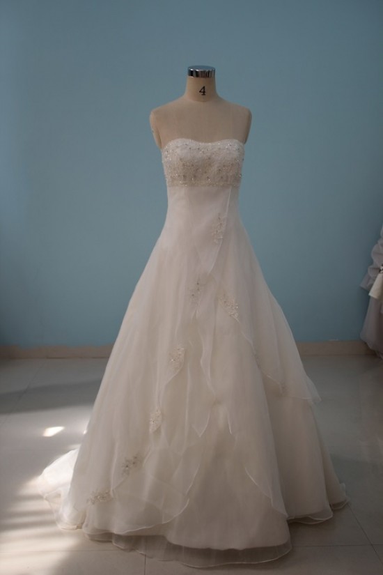 A-line Strapless Beaded Floor Length Bridal Wedding Dresses WD010088