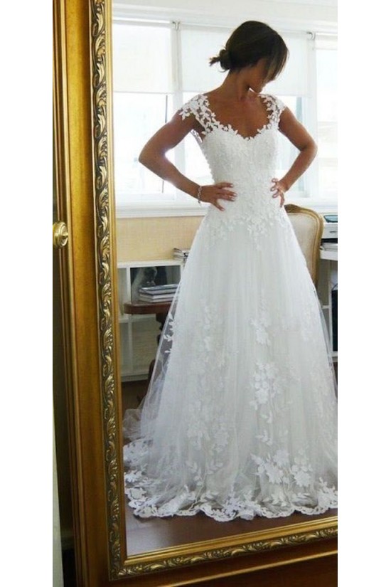 A-line Cap Sleeves Lace Bridal Wedding Dresses WD010091 A-line Cap Sleeves Lace Bridal Wedding Dresses WD010091