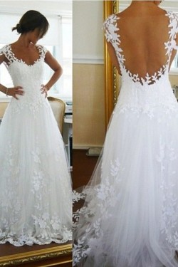 A-line Cap Sleeves Lace Bridal Wedding Dresses WD010091