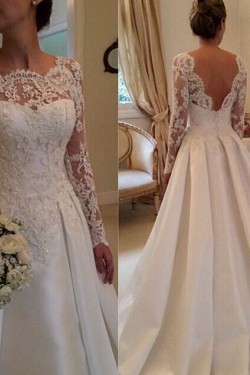 A-Line Long Sleeves Lace Bridal Wedding Dresses WD010092