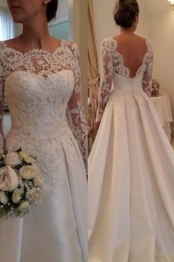 A-Line Long Sleeves Lace Bridal Wedding Dresses WD010092