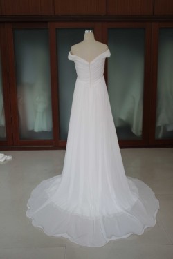 A-line Off the Shoulder Sweep Train Chiffon Bridal Wedding Dresses WD010098