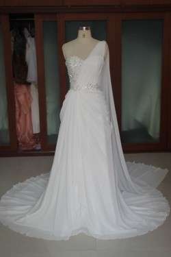 Sheath/Column One Shoulder Beaded Bridal Wedding Dresses WD010101