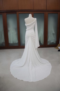 Sheath/Column One Shoulder Chiffon Bridal Wedding Dresses WD010113