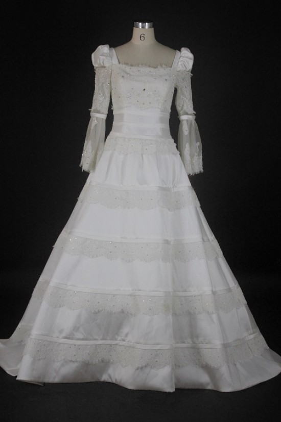 A-line Long Sleeves Beaded Lace Bridal Wedding Dresses WD010126